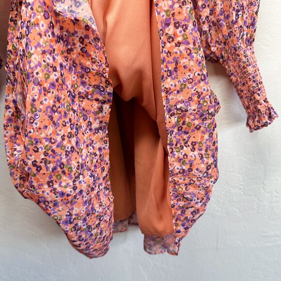 NWT Ramy Brook Xian Floral Tiered Tie Waist Long Sleeve Mini Dress Orange Small - Picture 11 of 16